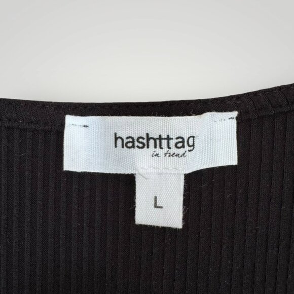 NWOT Hashtag Black Cropped V-Neck Snap Button Sweater Ribbed Size Large - Picture 2 of 4